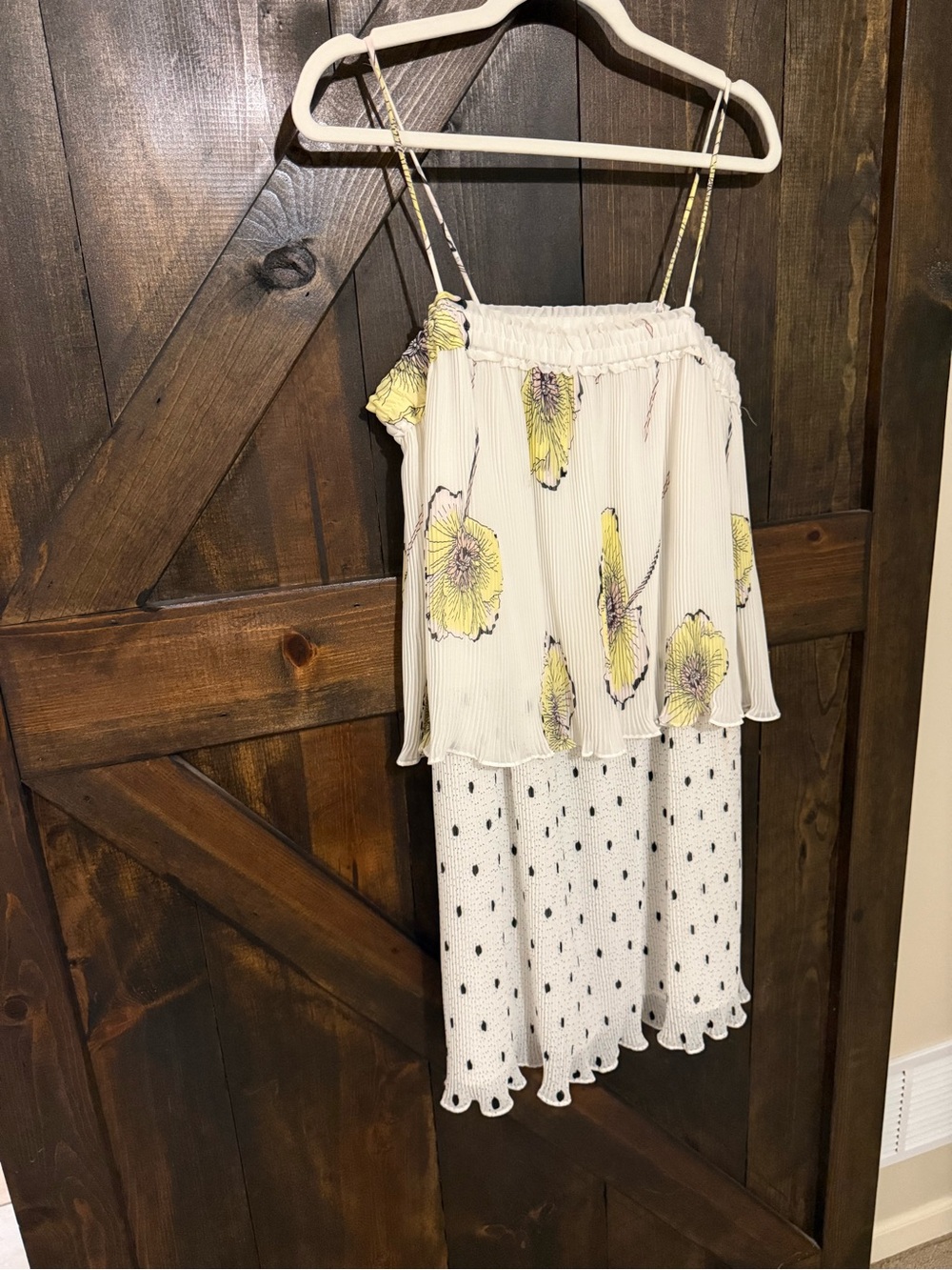 1. State White Pleated Floral Mini Dress Yellow and Pink Print
